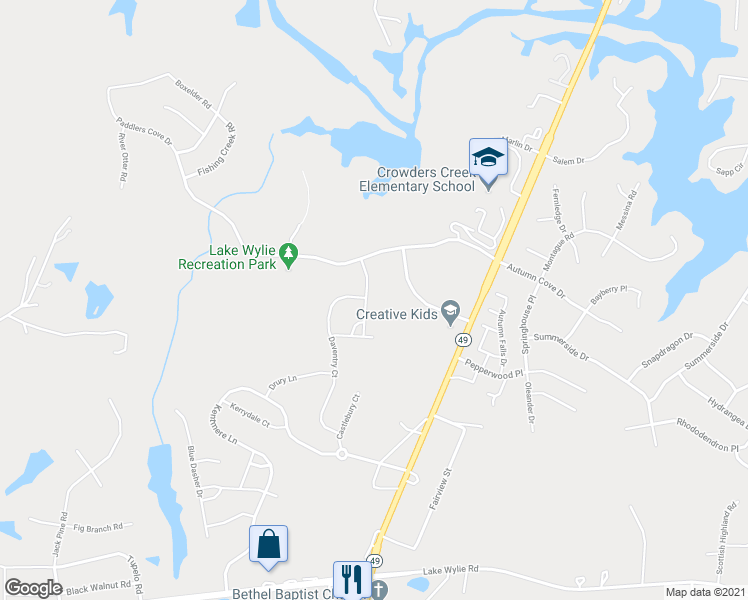 map of restaurants, bars, coffee shops, grocery stores, and more near 932 Elderberry Lane in Clover