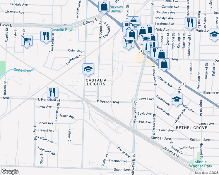 map of restaurants, bars, coffee shops, grocery stores, and more near 2157 Wabash Avenue in Memphis