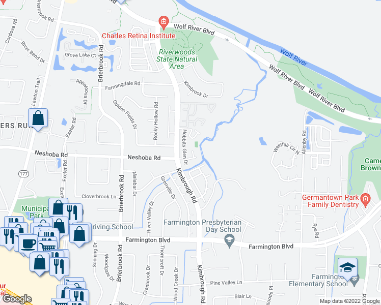 map of restaurants, bars, coffee shops, grocery stores, and more near 1745 Crooked Creek Lane in Germantown