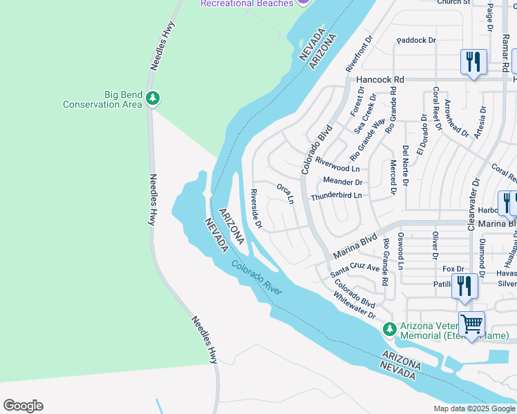 map of restaurants, bars, coffee shops, grocery stores, and more near 1933 Castleberry Lane in Bullhead City