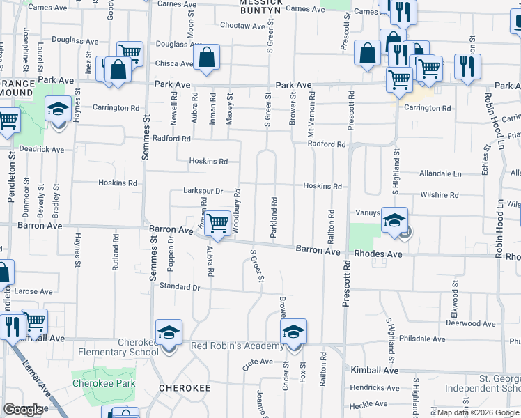 map of restaurants, bars, coffee shops, grocery stores, and more near 1107 South Greer Street in Memphis