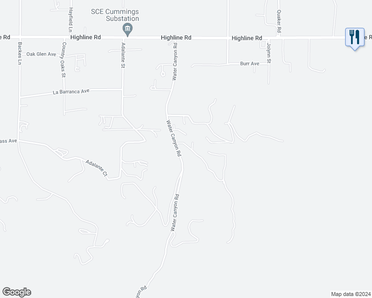 map of restaurants, bars, coffee shops, grocery stores, and more near 18444 Water Canyon Road in Tehachapi