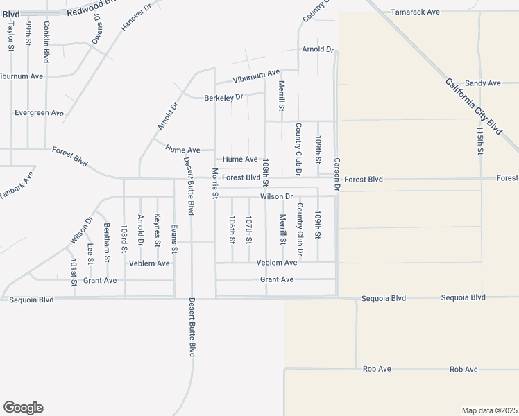 map of restaurants, bars, coffee shops, grocery stores, and more near 108th Street in California City