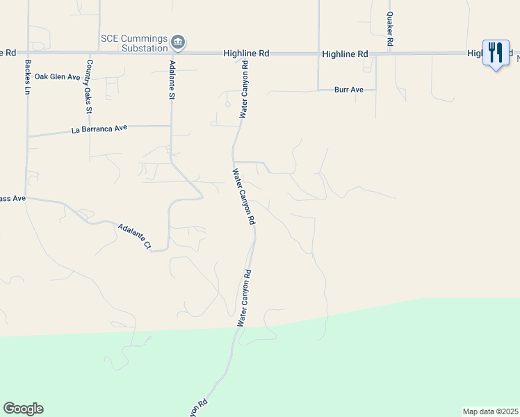 map of restaurants, bars, coffee shops, grocery stores, and more near 18444 Water Canyon Road in Tehachapi