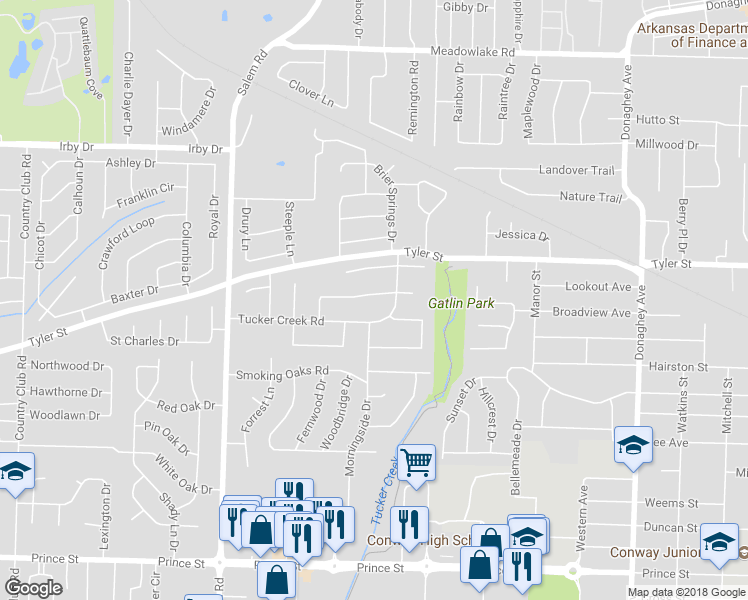 map of restaurants, bars, coffee shops, grocery stores, and more near 17 Pebble Brook Drive in Conway