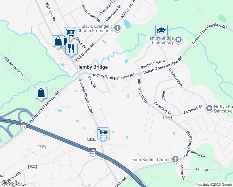 map of restaurants, bars, coffee shops, grocery stores, and more near Indian Trail Fairview Road in Indian Trail
