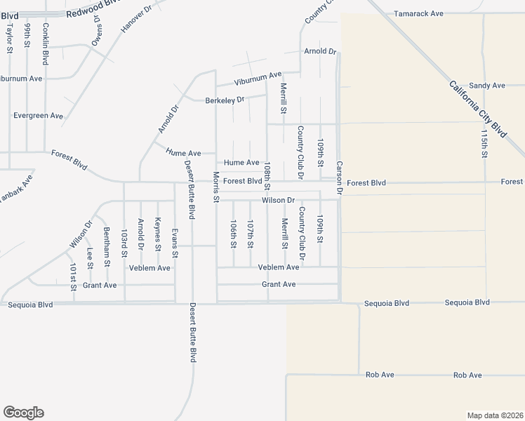 map of restaurants, bars, coffee shops, grocery stores, and more near 108th Street in California City