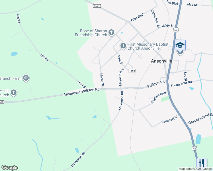 map of restaurants, bars, coffee shops, grocery stores, and more near 524 Ansonville-Polkton Road in Wadesboro