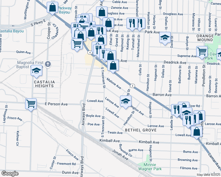 map of restaurants, bars, coffee shops, grocery stores, and more near 2384 Arlington Avenue in Memphis