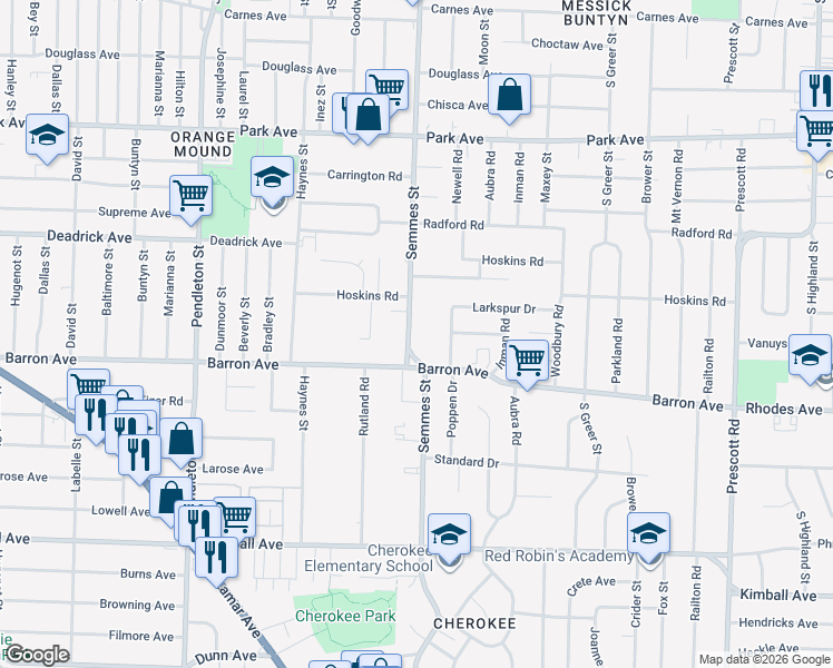 map of restaurants, bars, coffee shops, grocery stores, and more near 1108 Semmes Street in Memphis