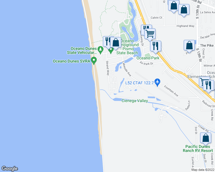 map of restaurants, bars, coffee shops, grocery stores, and more near 1742 Strand Way in Oceano