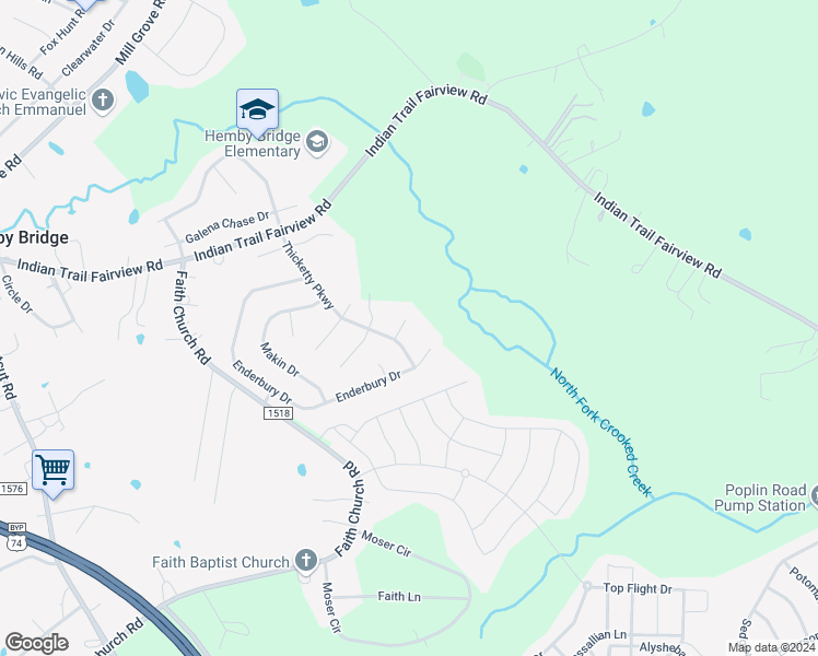 map of restaurants, bars, coffee shops, grocery stores, and more near 1004 Ponape Court in Indian Trail