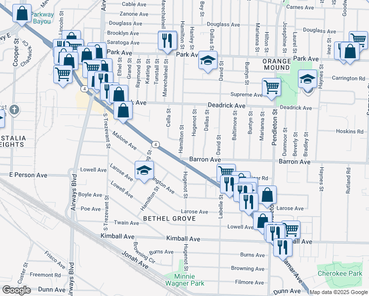 map of restaurants, bars, coffee shops, grocery stores, and more near 1598 Hamilton Street in Memphis