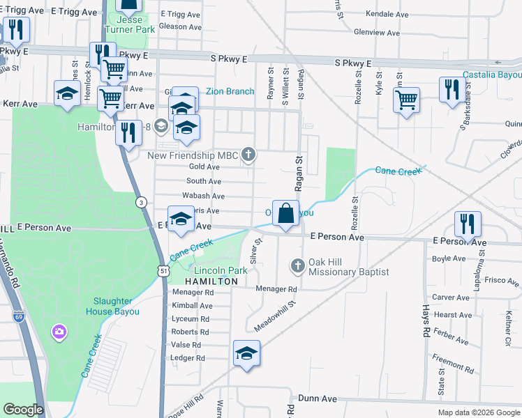 map of restaurants, bars, coffee shops, grocery stores, and more near 1518 Doris Avenue in Memphis
