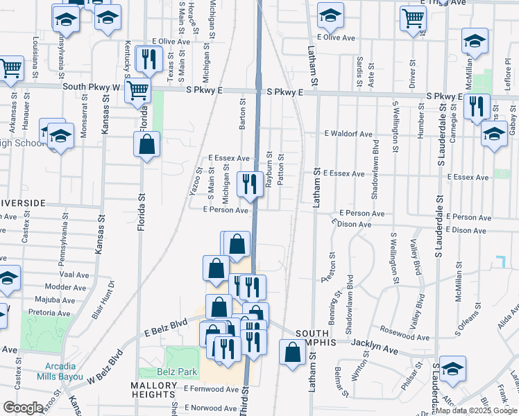 map of restaurants, bars, coffee shops, grocery stores, and more near 1670 South 3rd Street in Memphis