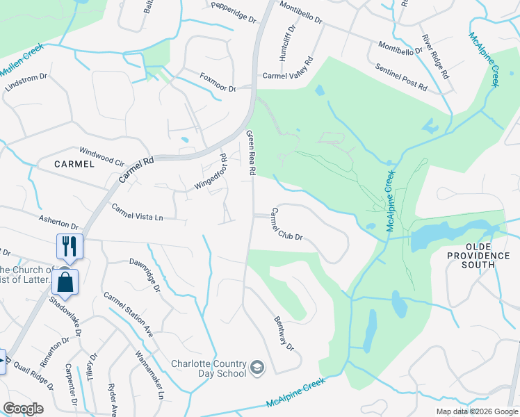 map of restaurants, bars, coffee shops, grocery stores, and more near 5119 Green Rea Road in Charlotte