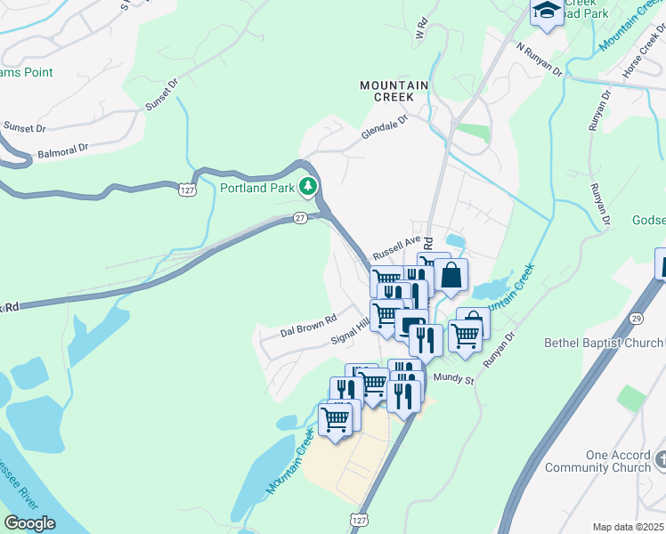 map of restaurants, bars, coffee shops, grocery stores, and more near 930 Signal Mountain Road in Chattanooga