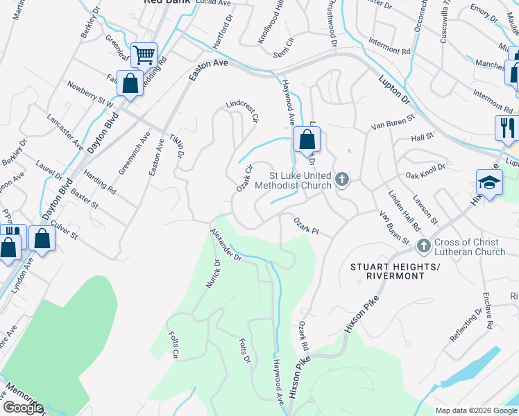 map of restaurants, bars, coffee shops, grocery stores, and more near 3273 Ozark Cir in Chattanooga