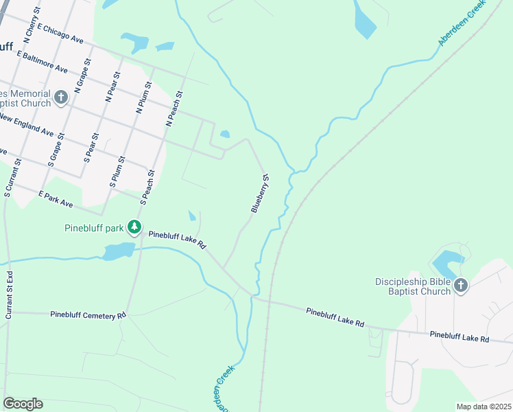 map of restaurants, bars, coffee shops, grocery stores, and more near Blueberry Street in Pinebluff