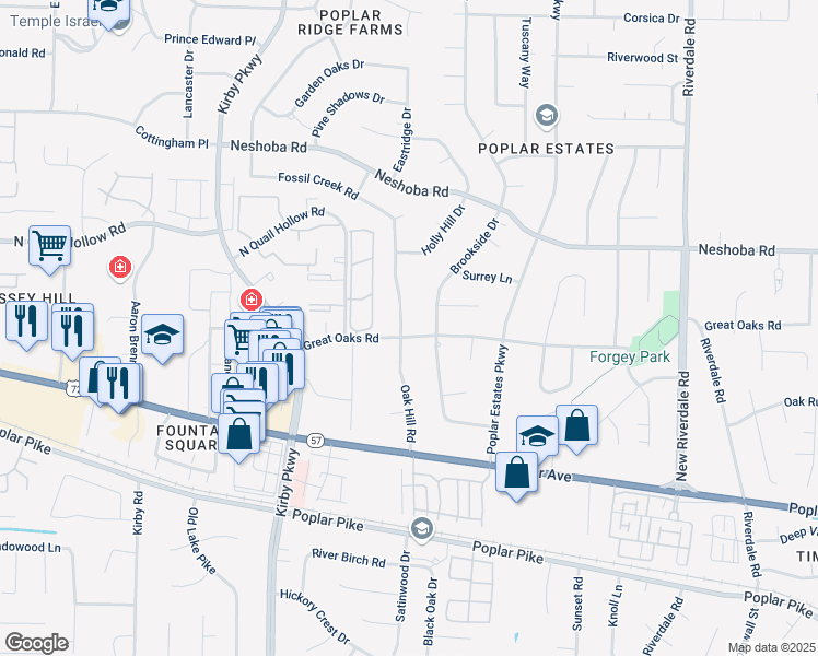 map of restaurants, bars, coffee shops, grocery stores, and more near 1736 Oak Hill Road in Germantown