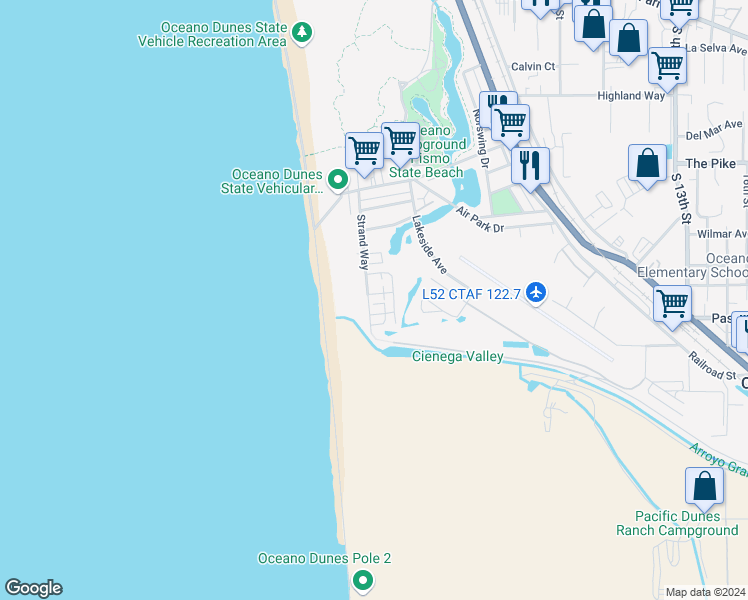 map of restaurants, bars, coffee shops, grocery stores, and more near 316 York Avenue in Oceano