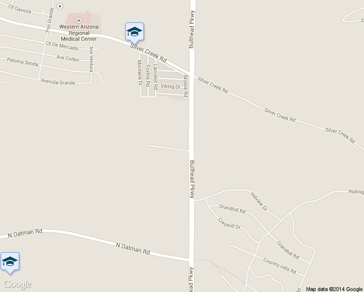map of restaurants, bars, coffee shops, grocery stores, and more near 2594 Montano Ridge Drive in Bullhead City