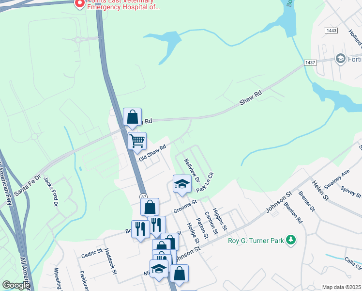map of restaurants, bars, coffee shops, grocery stores, and more near Madrid Drive in Fayetteville
