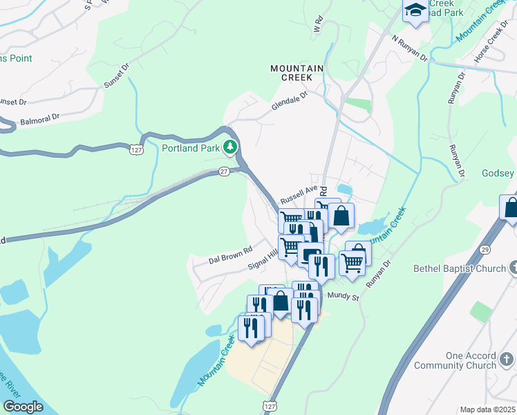 map of restaurants, bars, coffee shops, grocery stores, and more near 930 Signal Mountain Road in Chattanooga