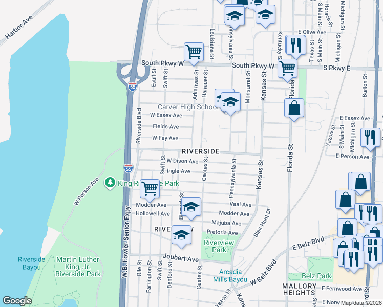map of restaurants, bars, coffee shops, grocery stores, and more near 238 West Dison Avenue in Memphis