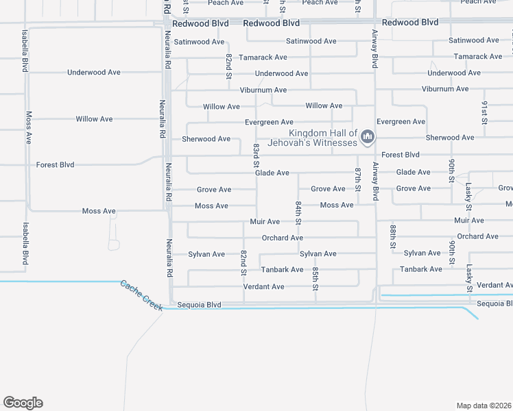 map of restaurants, bars, coffee shops, grocery stores, and more near Moss Avenue in California City