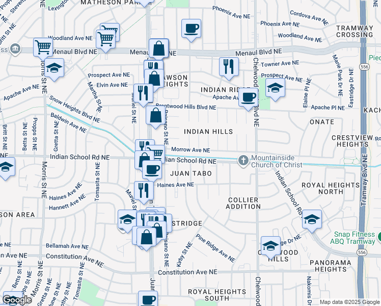 map of restaurants, bars, coffee shops, grocery stores, and more near 12000 Morrow Avenue Northeast in Albuquerque