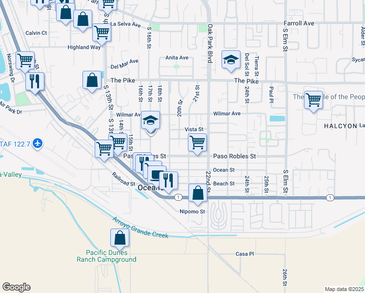 map of restaurants, bars, coffee shops, grocery stores, and more near 1641 20th Street in Oceano