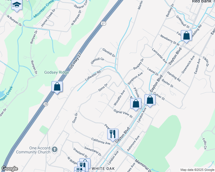 map of restaurants, bars, coffee shops, grocery stores, and more near 401 Lowell Street in Chattanooga