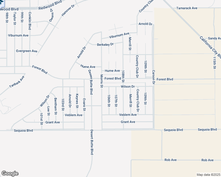 map of restaurants, bars, coffee shops, grocery stores, and more near Wilson Drive in California City