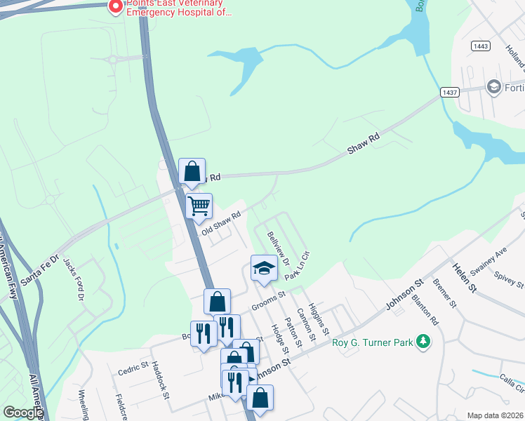map of restaurants, bars, coffee shops, grocery stores, and more near Madrid Drive in Fayetteville