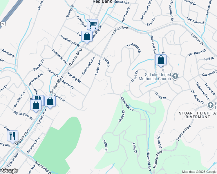 map of restaurants, bars, coffee shops, grocery stores, and more near 411 McClure Terrace in Chattanooga