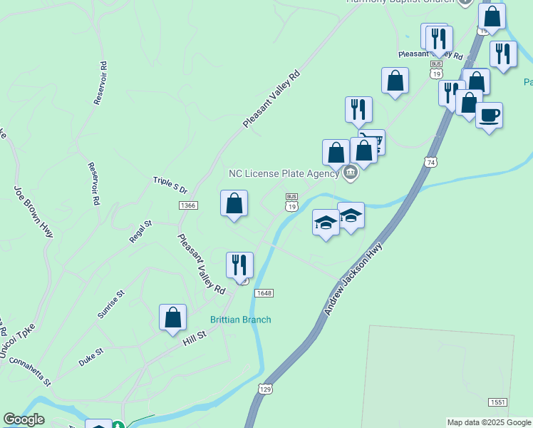 map of restaurants, bars, coffee shops, grocery stores, and more near 911 Andrews Road in Murphy