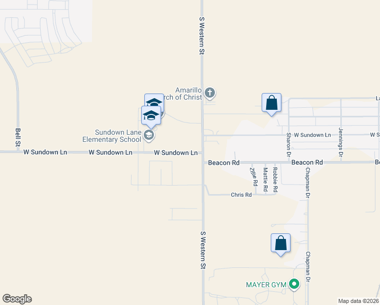 map of restaurants, bars, coffee shops, grocery stores, and more near 4306 West Sundown Lane in Amarillo