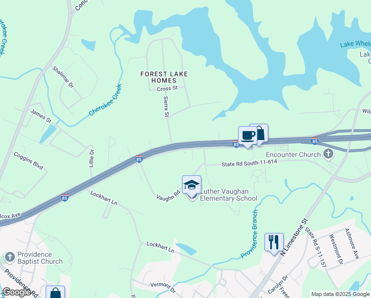 map of restaurants, bars, coffee shops, grocery stores, and more near Hampshire Drive in Gaffney
