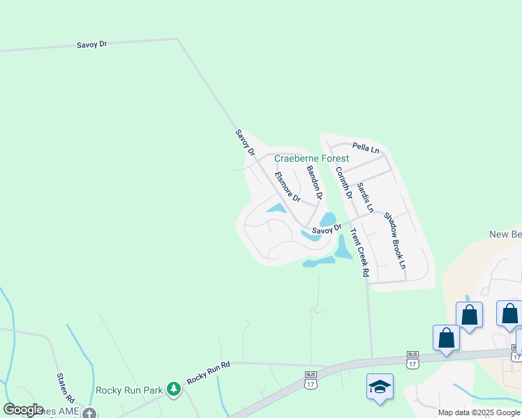 map of restaurants, bars, coffee shops, grocery stores, and more near 310 Bungalow Drive in New Bern