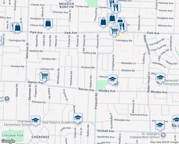 map of restaurants, bars, coffee shops, grocery stores, and more near 1105 Railton Road in Memphis