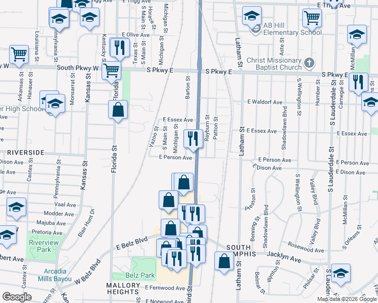 map of restaurants, bars, coffee shops, grocery stores, and more near 1670 South 3rd Street in Memphis