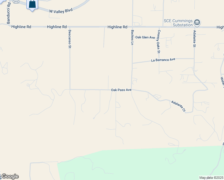map of restaurants, bars, coffee shops, grocery stores, and more near Oak Pass Avenue in Tehachapi