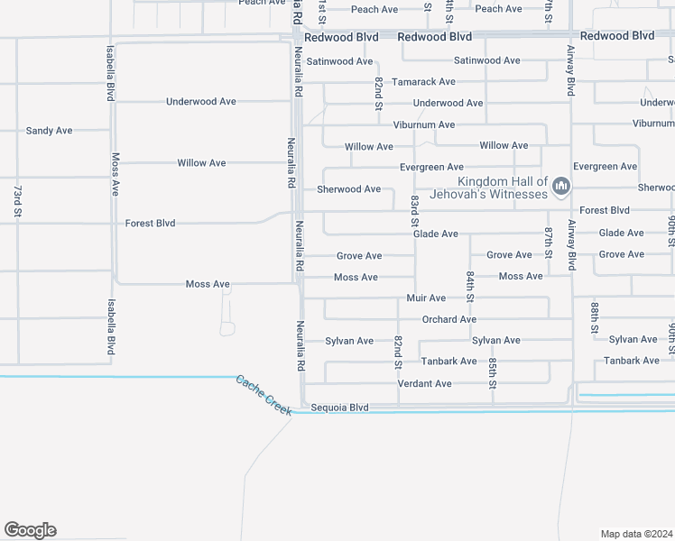 map of restaurants, bars, coffee shops, grocery stores, and more near Moss Avenue in California City