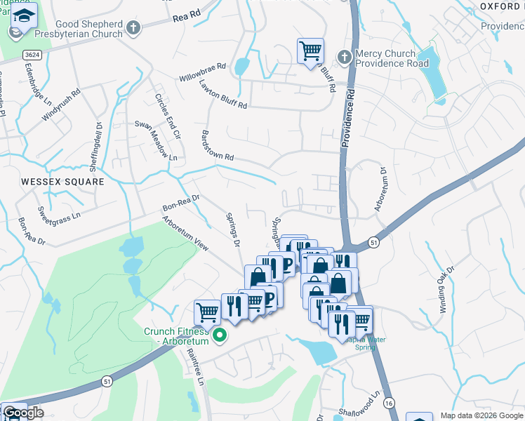 map of restaurants, bars, coffee shops, grocery stores, and more near 3119 Westnedge Drive in Charlotte