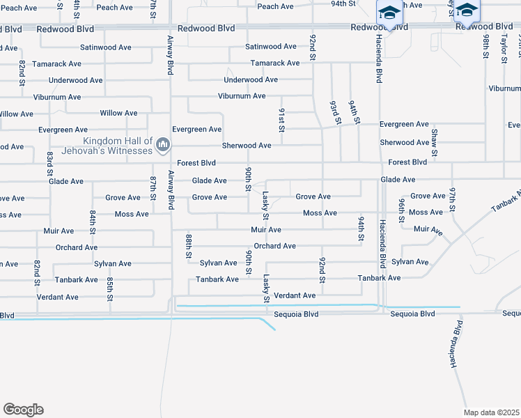 map of restaurants, bars, coffee shops, grocery stores, and more near 19301 Lasky Street in California City