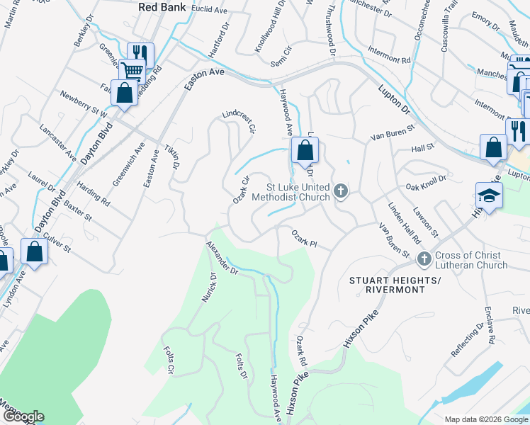 map of restaurants, bars, coffee shops, grocery stores, and more near 3273 Ozark Circle in Chattanooga