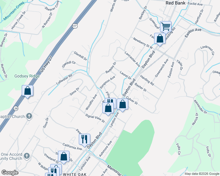 map of restaurants, bars, coffee shops, grocery stores, and more near 134 Flora Circle in Chattanooga