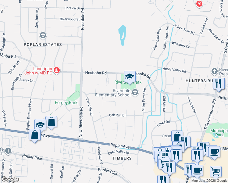 map of restaurants, bars, coffee shops, grocery stores, and more near 7293 Great Oaks Road in Germantown