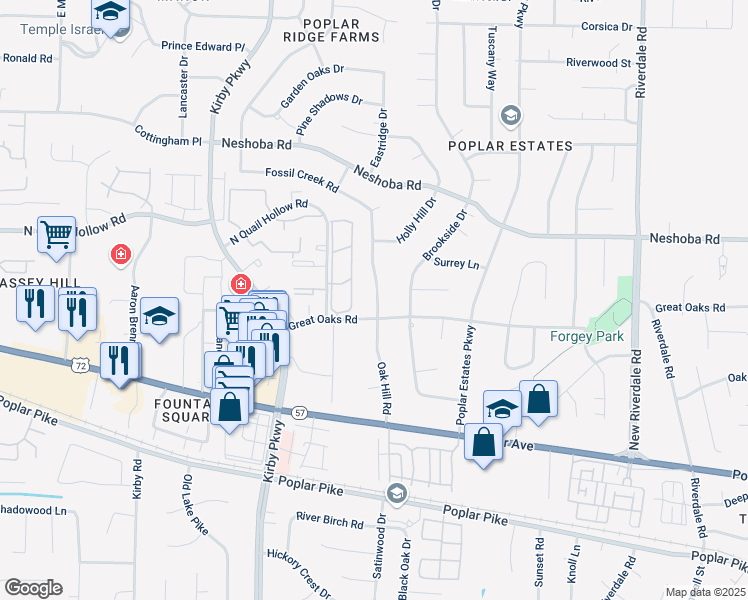 map of restaurants, bars, coffee shops, grocery stores, and more near 1736 Oak Hill Road in Germantown